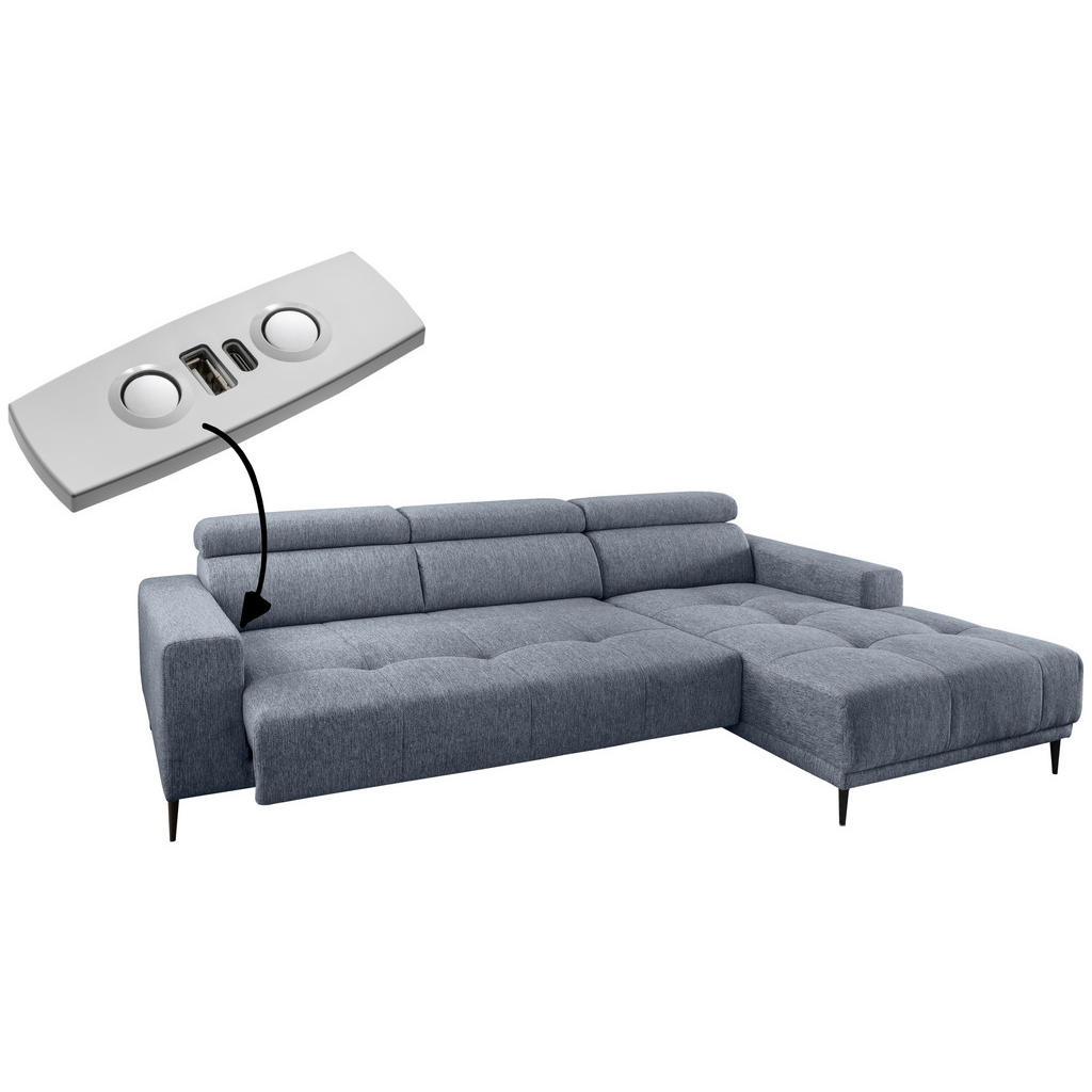 Thumbnail - Livetastic Ecksofa, Hellblau, Textil, Uni, 4-Sitzer, Ottomane rechts, L-Form, 276x188 cm, Rücken echt, USB-Anschluss, US...