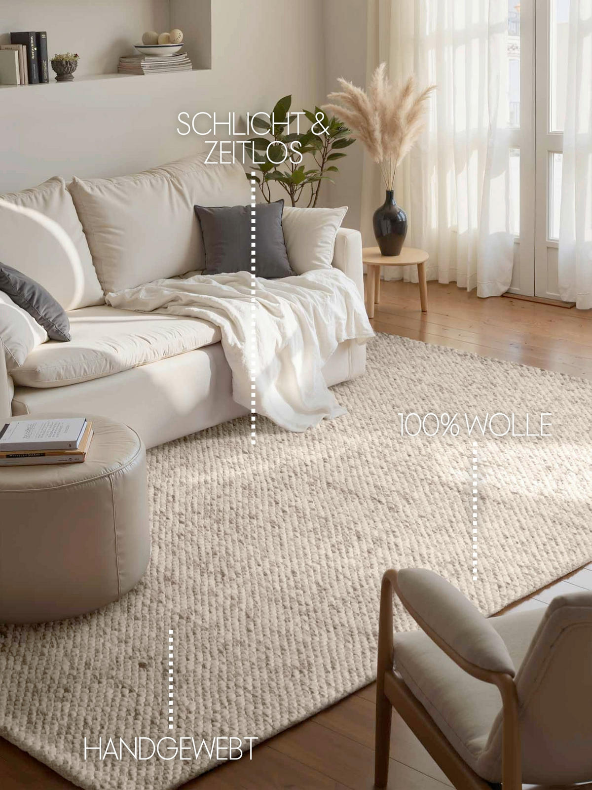 WOLLTEPPICH 160/230 cm Lyon Braun, Creme rechteckig  - Creme/Braun, Basics, Textil (160/230cm) - Elle Decoration