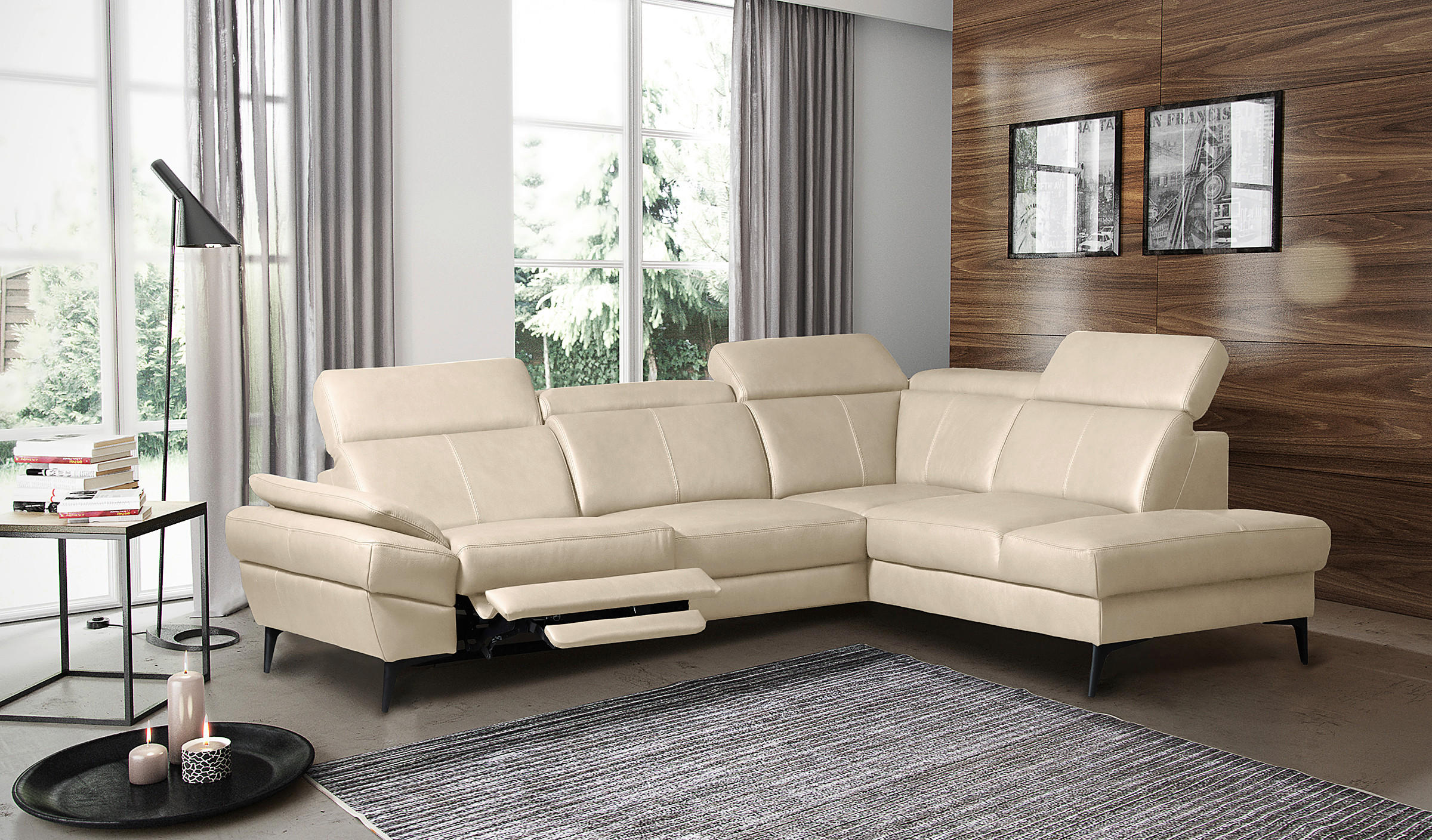 ECKSOFA Lederlook Echtleder Grau  - Schwarz/Grau, Design, Leder/Textil (264/211cm) - Livetastic