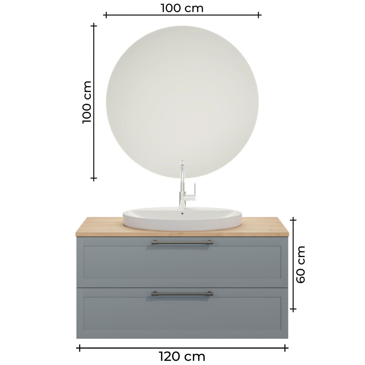 BADEZIMMER 3-teilig  in 120,3 cm  - Edelstahlfarben/Eichefarben, MODERN, Holzwerkstoff/Stein (120,3cm) - Celina Home
