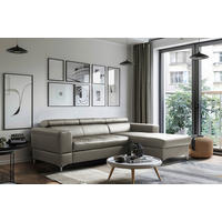 ECKSOFA Schlammfarben Echtleder Lederlook Bettkasten, Schlaffunktion, Rücken echt, Kopfteilverstellung  - Schlammfarben/Schwarz, Design, Leder/Textil (247/173cm) - Livetastic