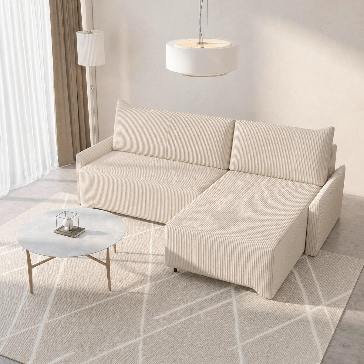 ECKSOFA LOCO in Cord Creme  - Creme, Design, Kunststoff/Textil (245/174cm) - MID.YOU