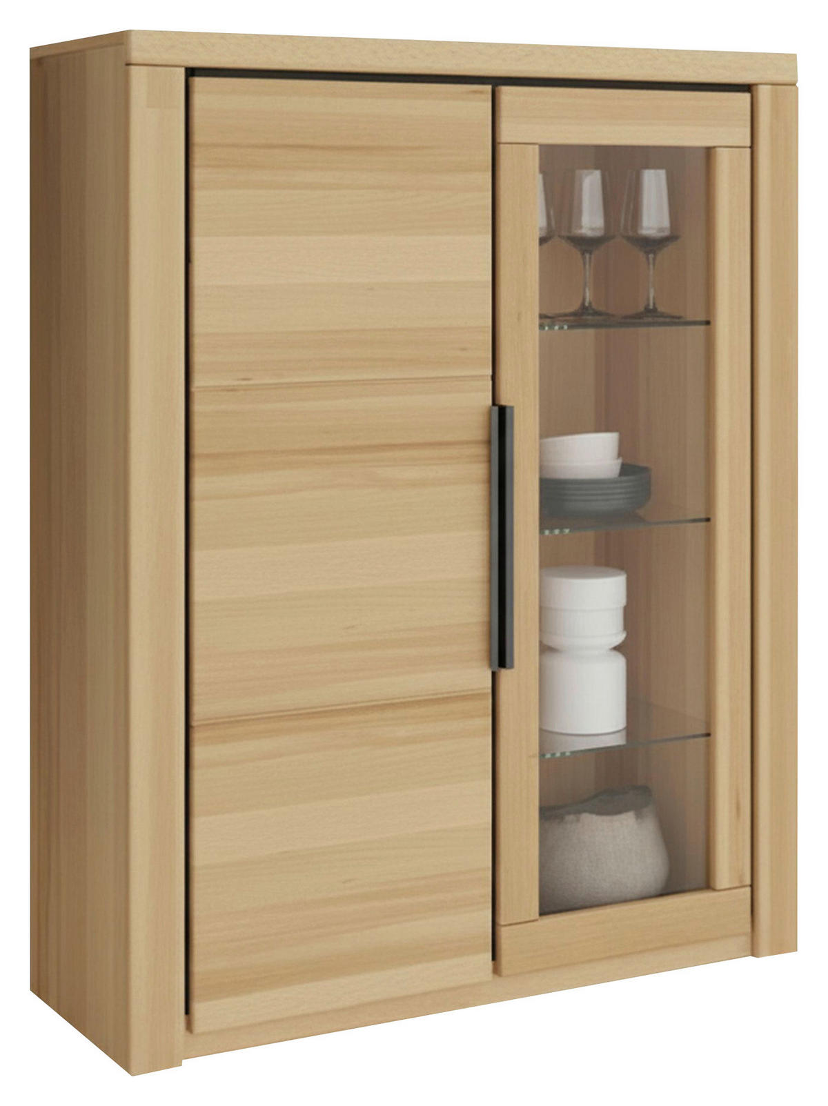 VITRINE Brunei in massiv Buche Buchefarben  - Buchefarben/Schwarz, Design, Glas/Holz (108,4/141/40cm) - Livetastic