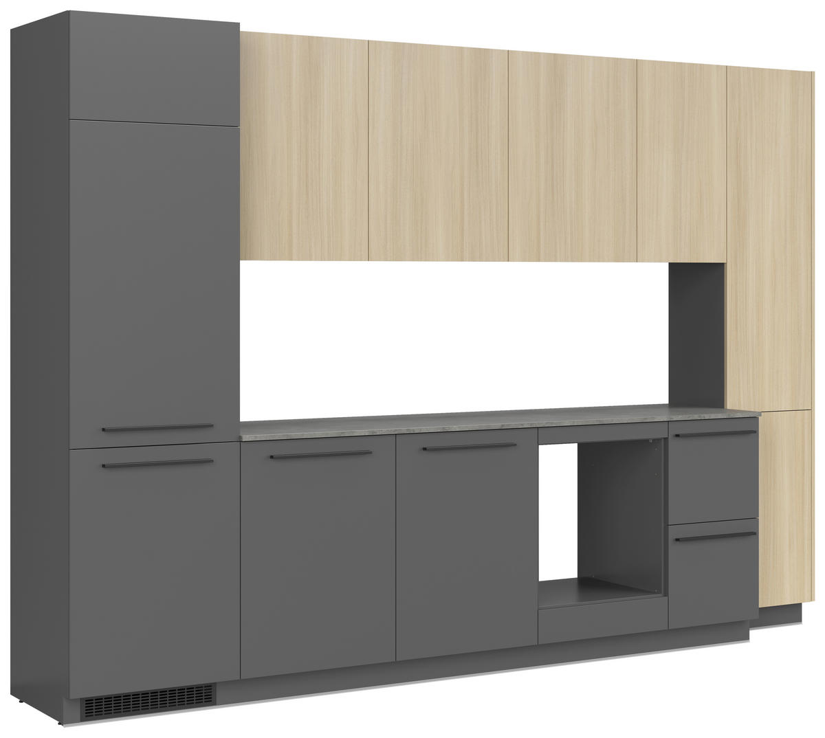 KÜCHENBLOCK 345 cm   in Graphitfarben, Eichefarben  - Eichefarben/Schwarz, Basics, Holzwerkstoff/Kunststoff (345cm) - Visiona