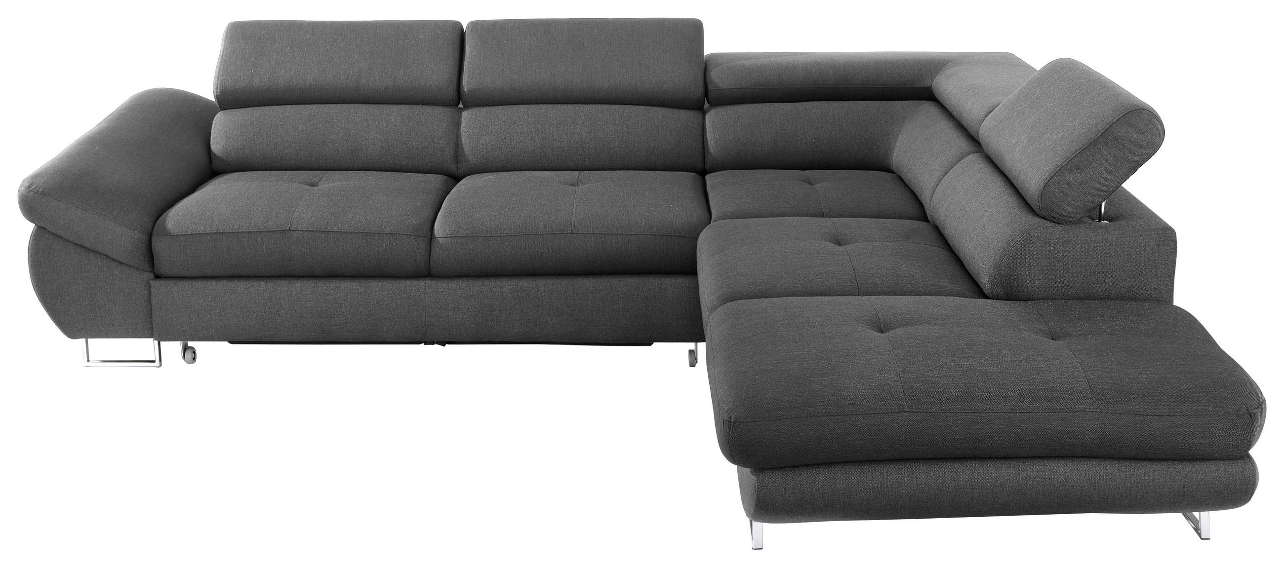 ECKSOFA Dunkelgrau Webstoff Bettkasten, Schlaffunktion, Rücken echt, Kopfteilverstellung  - Dunkelgrau, Design, Textil/Metall (280/235cm) - Hom`in
