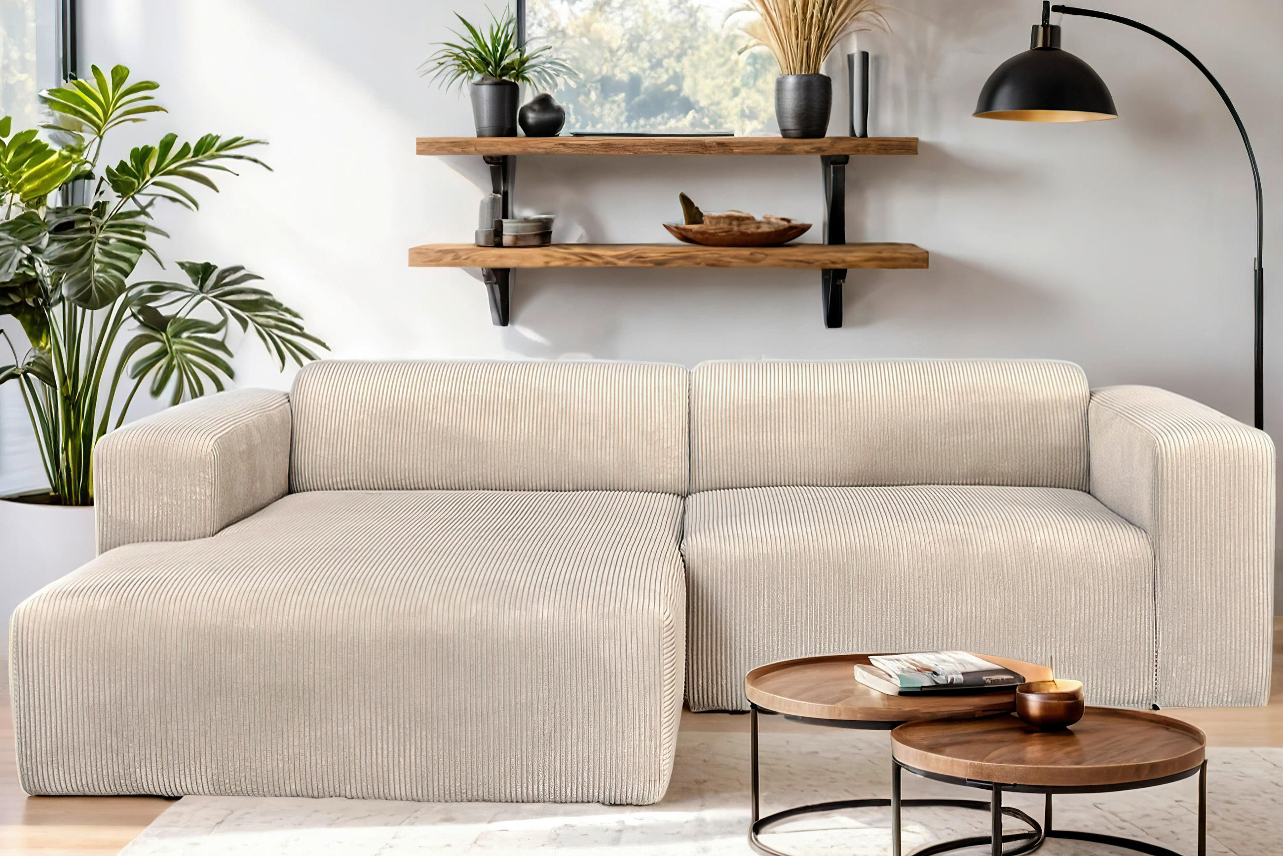 HÖRNSOFFA i manchester cremefärgad  - svart/cremefärgad, Design, textil/plast (175/298cm) - P & B