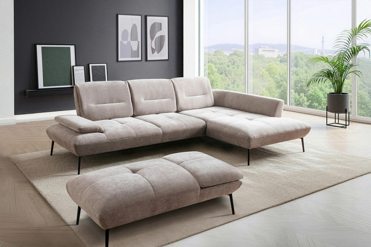 ECKSOFA  in Chenille Taupe  320/190 cm  - Taupe/Schwarz, Design, Textil/Metall (320/190cm) - Moderano