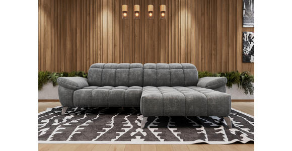 ECKSOFA inkl. Funktionen Dunkelgrau Chenille  - Edelstahlfarben/Dunkelgrau, Design, Textil/Metall (105-178/266cm) - Xora