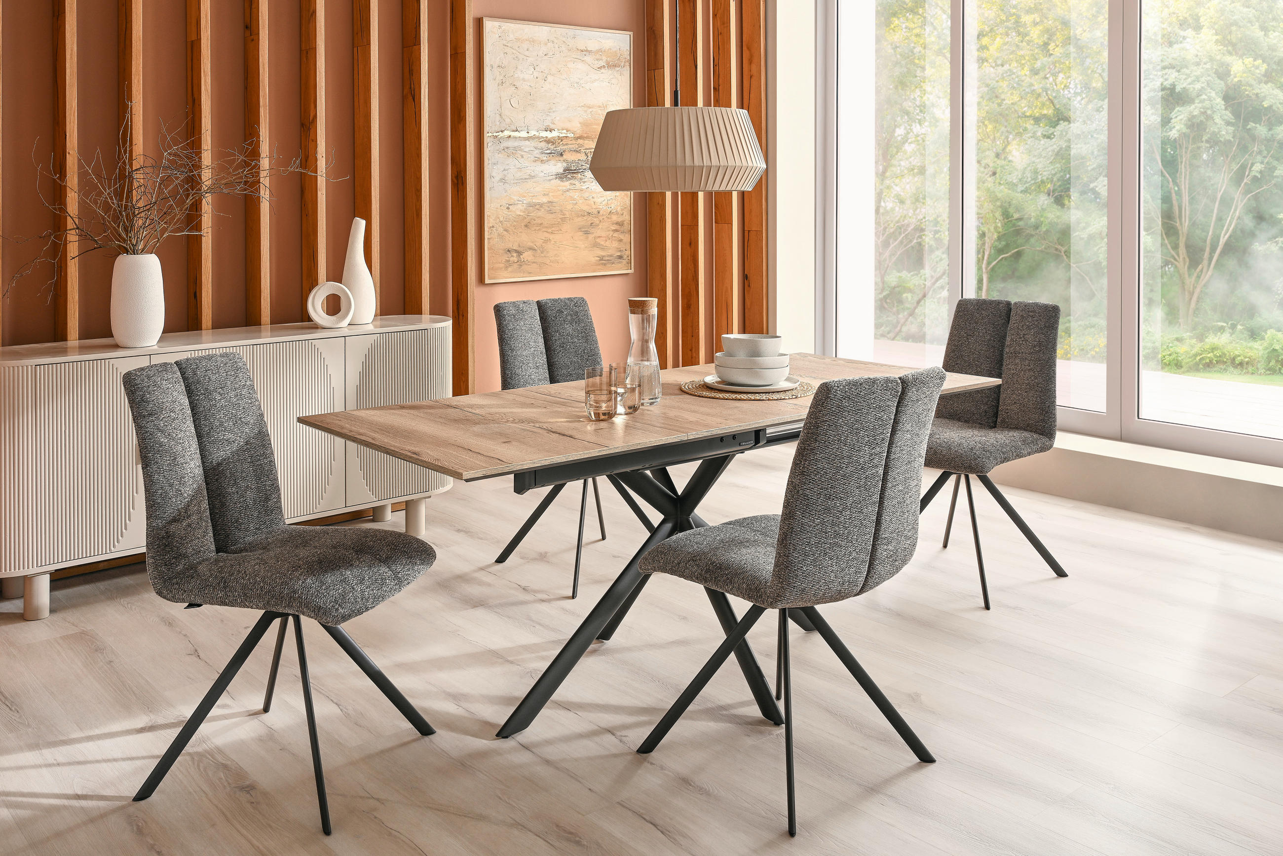 ESSTISCH 120/80/76 cm Nachbildung  Metall, Holzwerkstoff ausziehbar, In verschiedenen Grössen erhältlich, in verschiedenen Holzdekoren erhältlich rechteckig Anthrazit, Eichefarben  - Eichefarben/Anthrazit, Design, Holzwerkstoff/Metall (120/80/76cm) - Venjakob