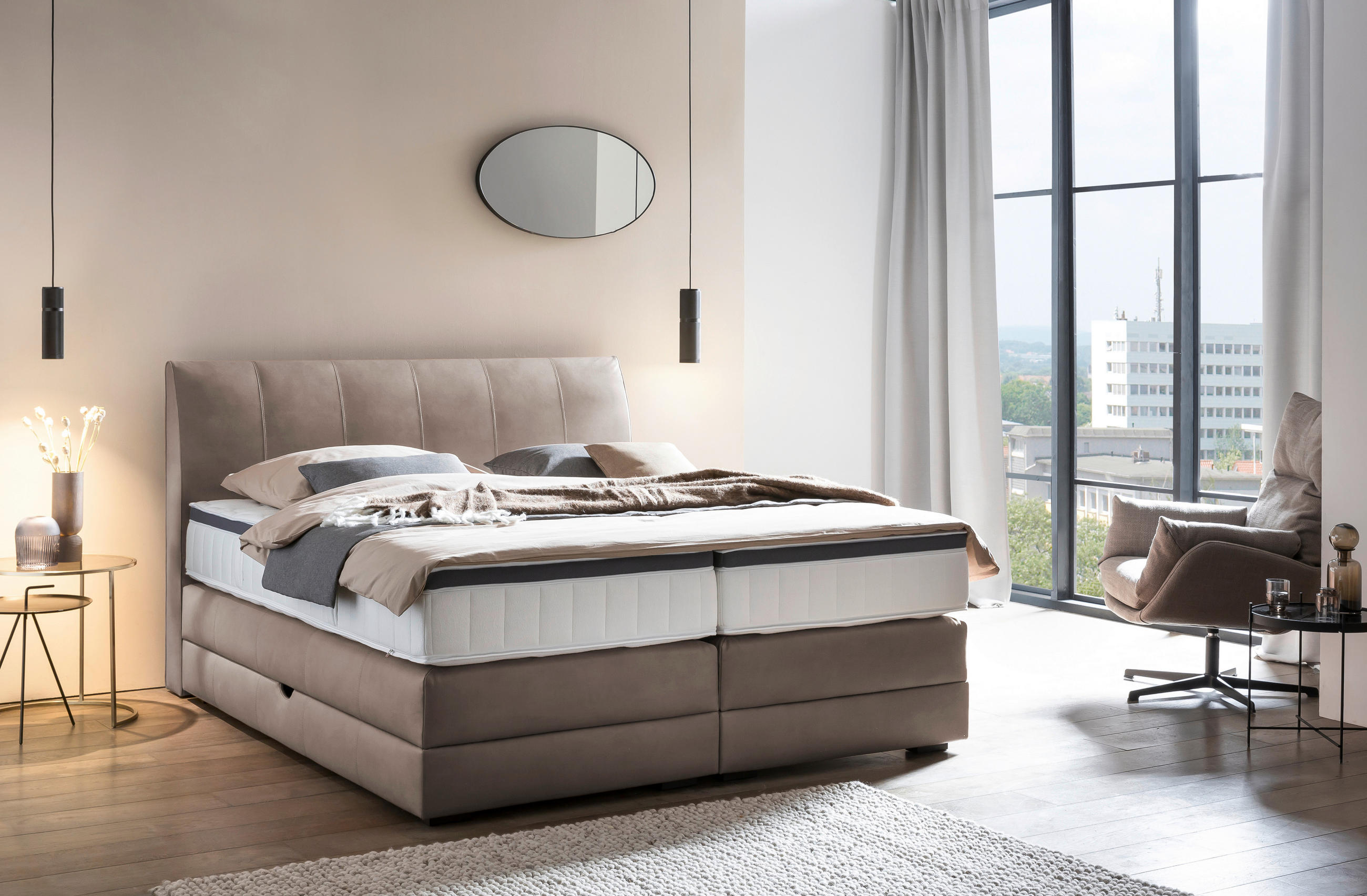 BOXSPRINGBETT 160/200 cm  in Mokka  - Wengefarben/Mokka, Konventionell, Holz/Textil (160/200cm) - Novel