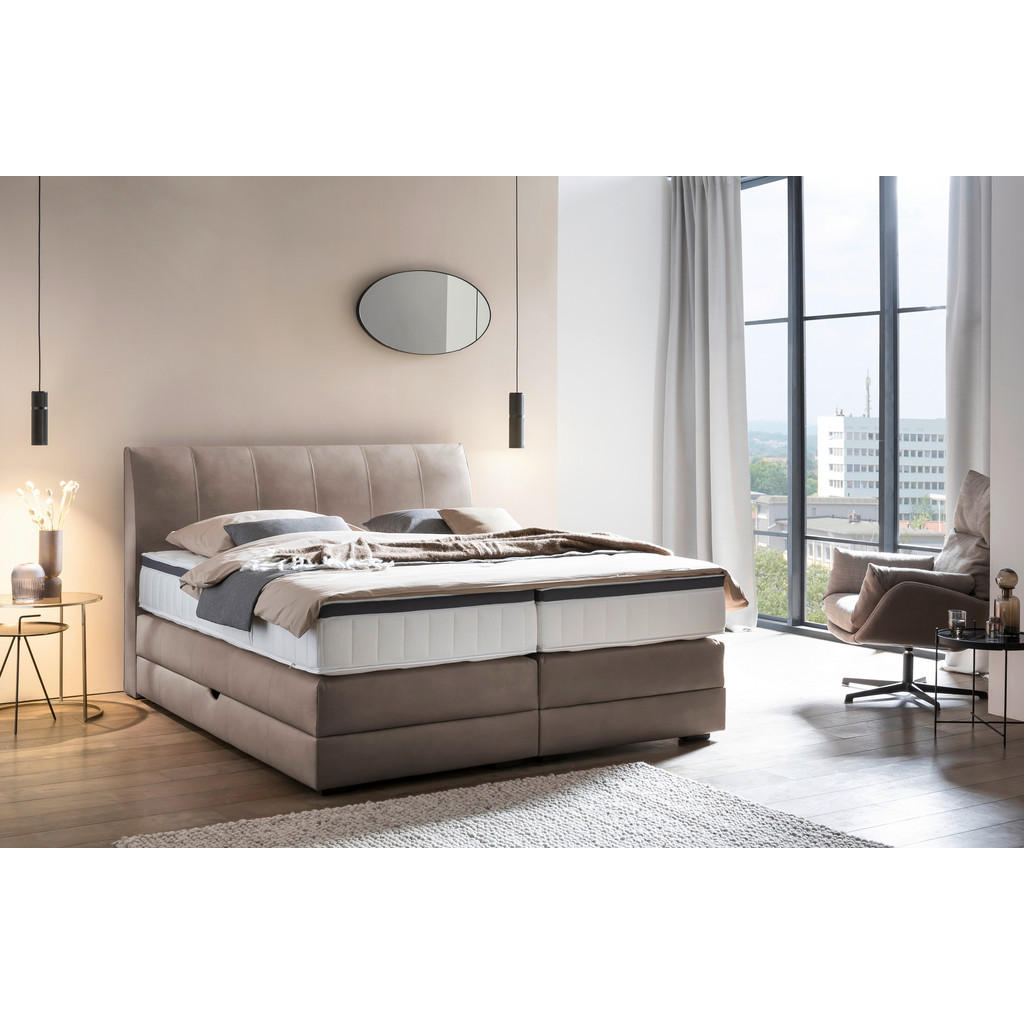 Thumbnail - Novel Boxspringbett, Mokka, Textil, Wenge, H2 + H3, 7-Zonen, Höhe ca. 27 cm, 180x200 cm, Bettkasten, gepolstertes Kopfte...