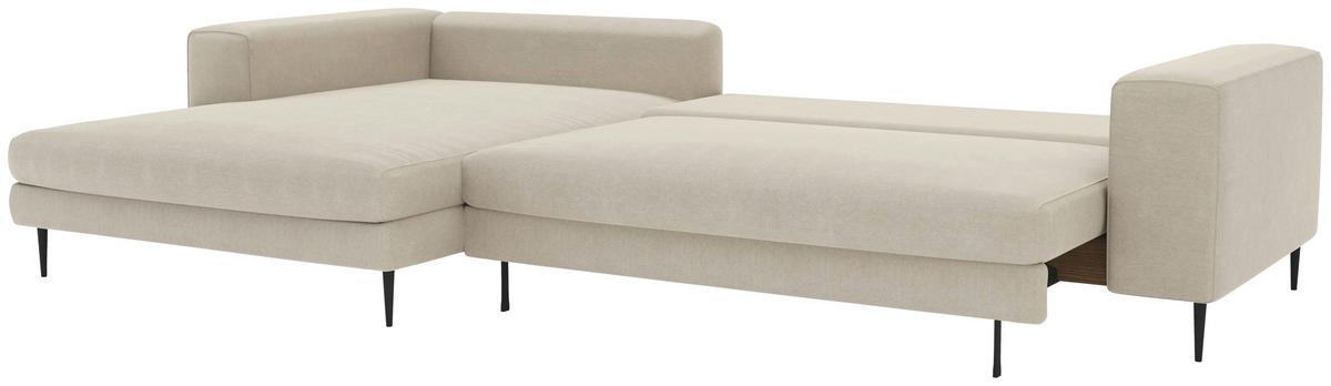 ECKSCHLAFSOFA in Struktur Beige  - Beige/Schwarz, Modern, Textil/Metall (295/170cm) - Trendmanufaktur