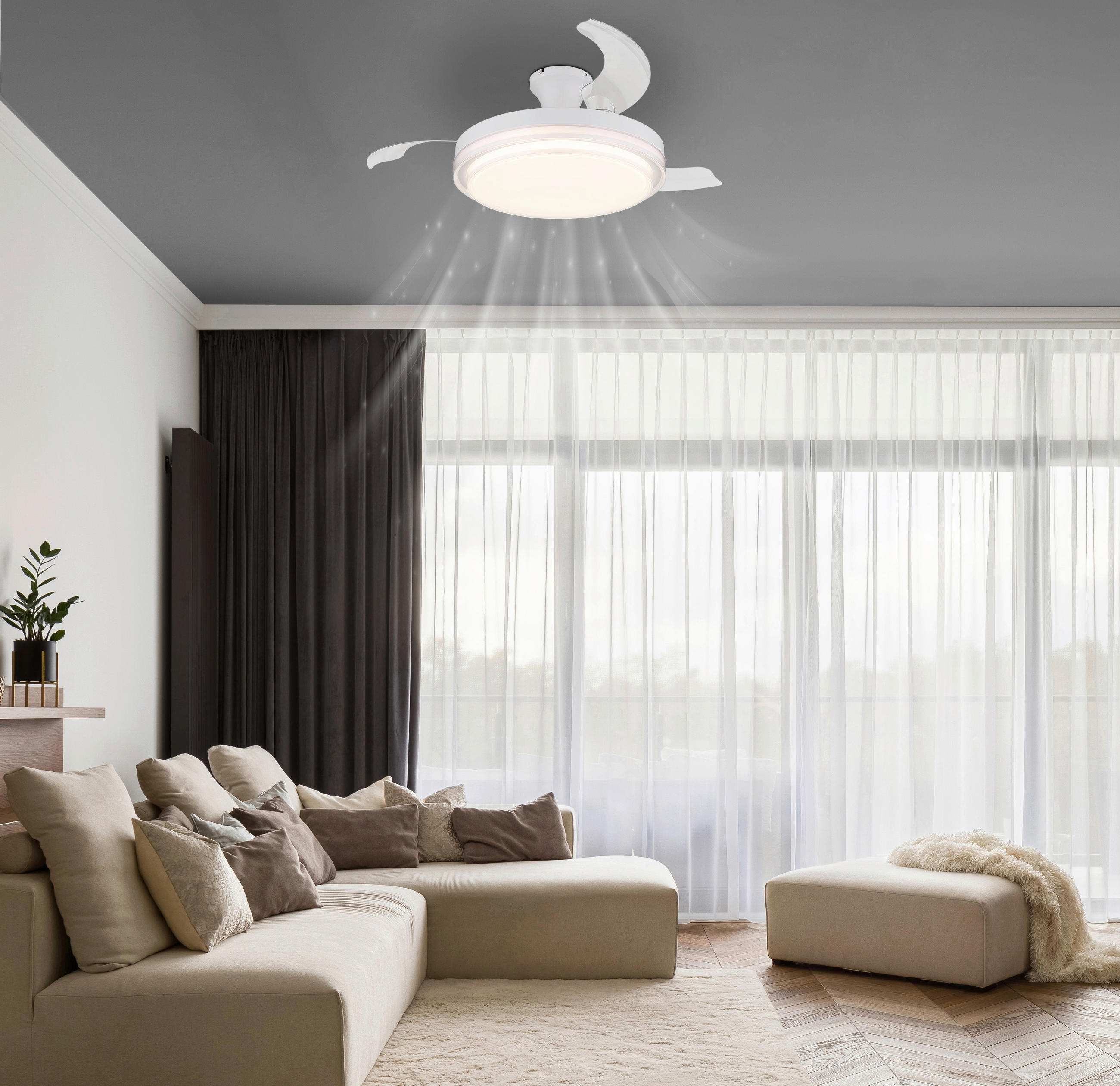 STROPNI VENTILATOR //2700-6500 K// - bela/prozorno, Konvencionalno, kovina/umetna masa (106,6/27,5cm) - Globo
