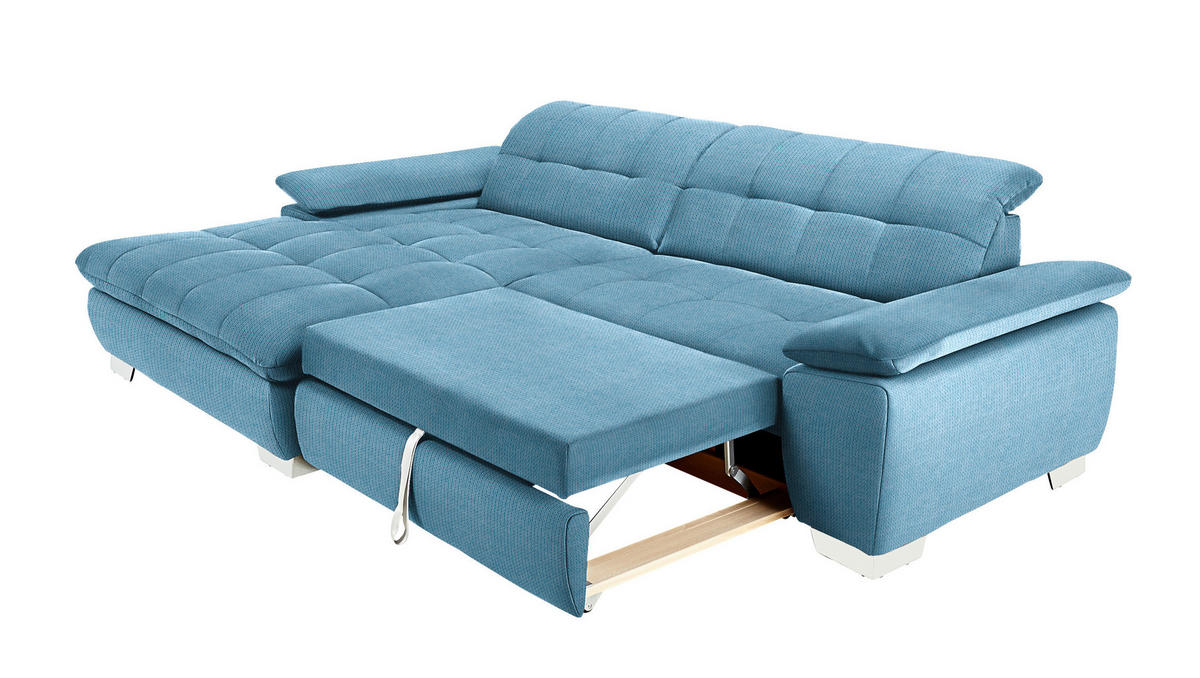 ECKSOFA in Mikrofaser Pastellblau  180/265 cm  - Chromfarben/Pastellblau, Design, Textil/Metall (180/265cm) - Carryhome