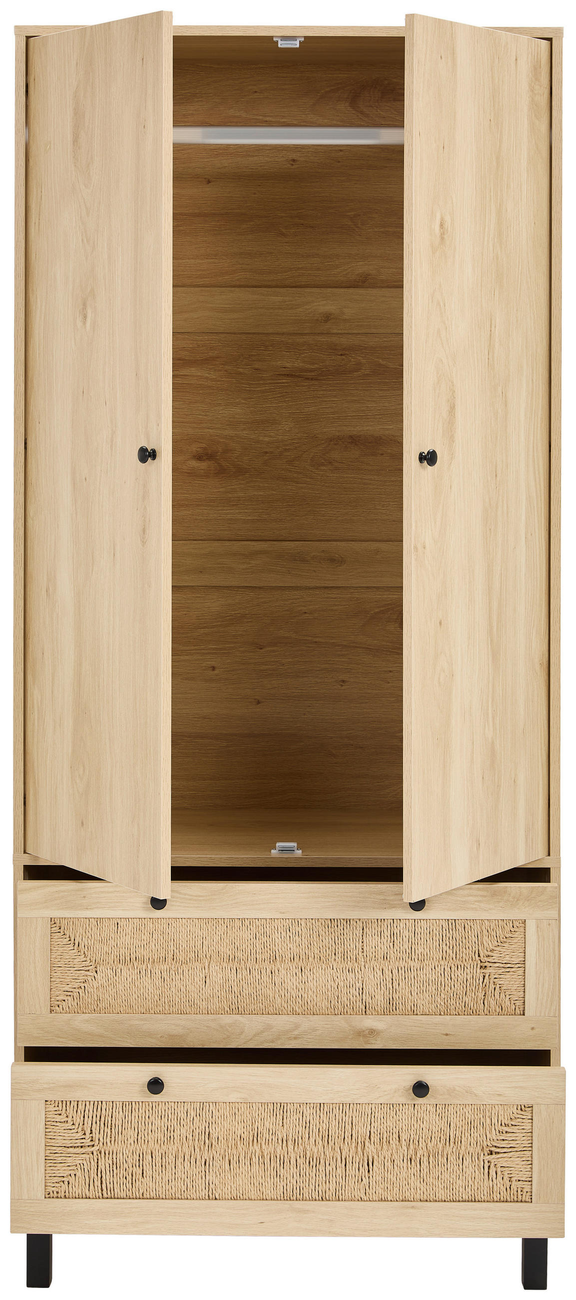 GARDEROBENSCHRANK  in 80/190/39 cm  - Schwarz/Naturfarben, Natur, Holz/Papier (80/190/39cm) - MID.YOU