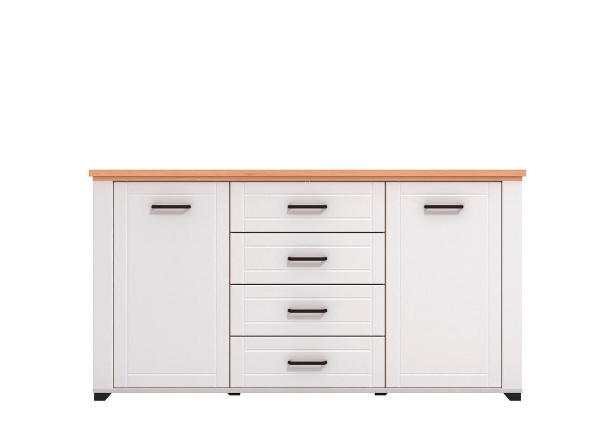KOMODA, bílá, dub artisan, 161/86/41 cm - bílá/dub artisan, Basics, kov/kompozitní dřevo (161/86/41cm) - Landscape