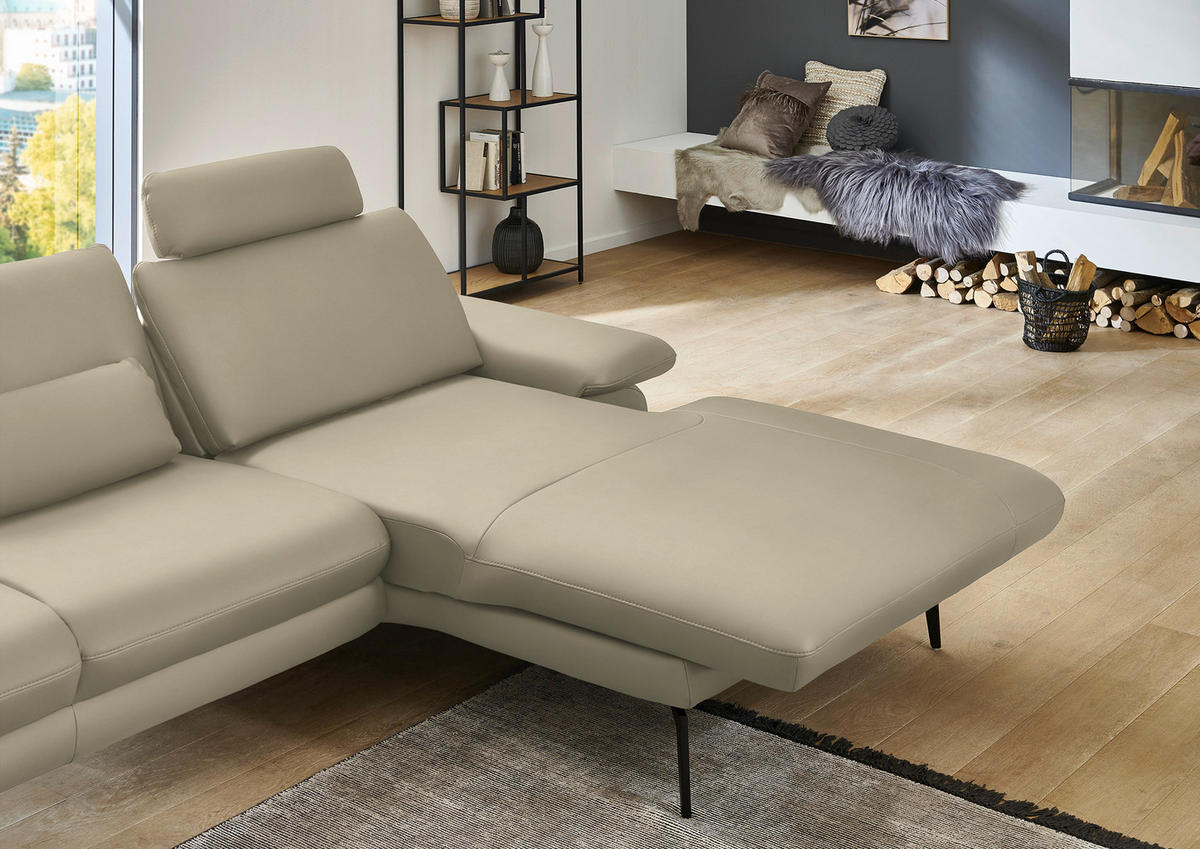 ECKSOFA in Echtleder Creme, Naturfarben  - Creme/Schwarz, Design, Leder/Metall (310/180cm) - Dieter Knoll