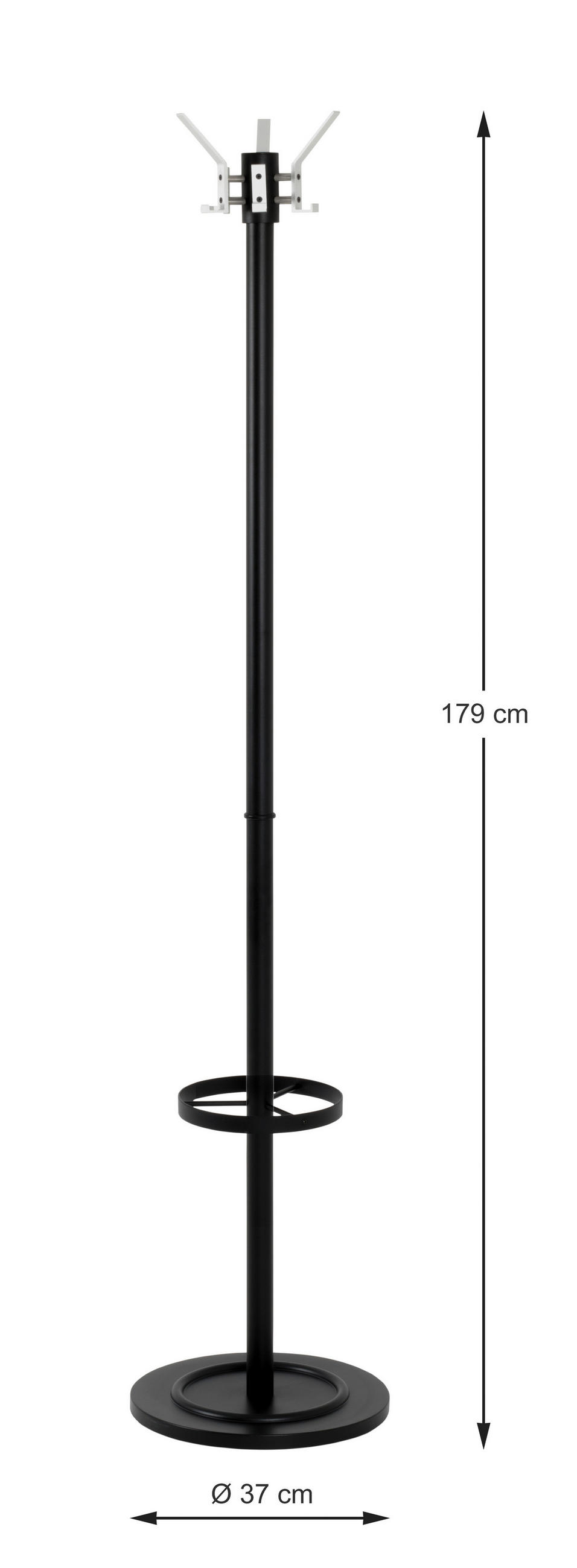 GARDEROBENSTÄNDER in Schwarz, Alufarben 37/179/37 cm   - Schwarz/Alufarben, KONVENTIONELL, Metall (37/179/37cm)