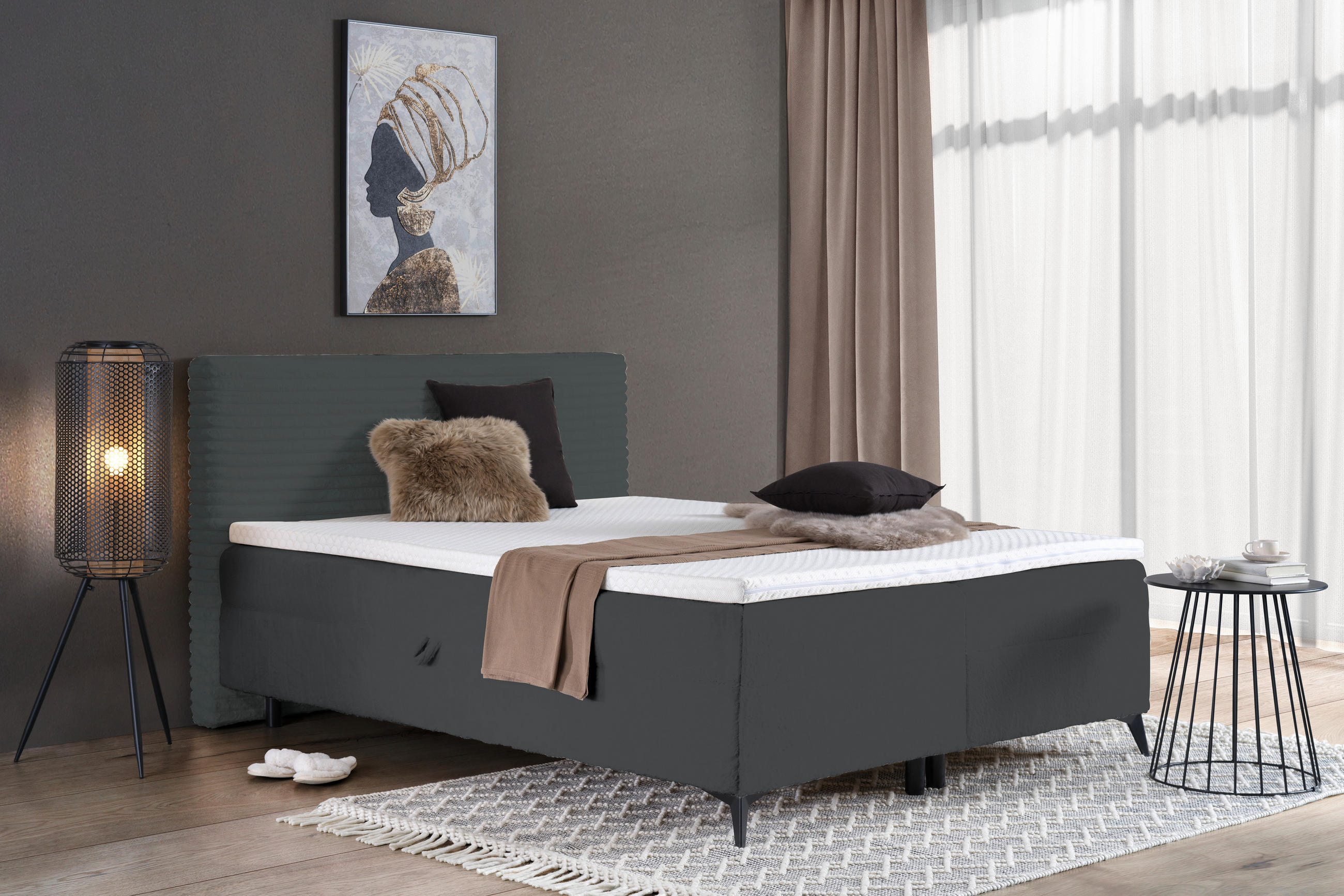 BOXBETT 140/200 cm  in Dunkelgrau  - Dunkelgrau/Schwarz, Design, Holz/Holzwerkstoff (140/200cm) - Xora