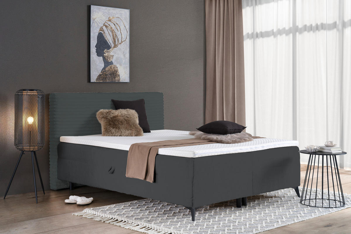 BOXBETT 160/200 cm  in Dunkelgrau  - Dunkelgrau/Schwarz, Design, Holz/Holzwerkstoff (160/200cm) - Xora