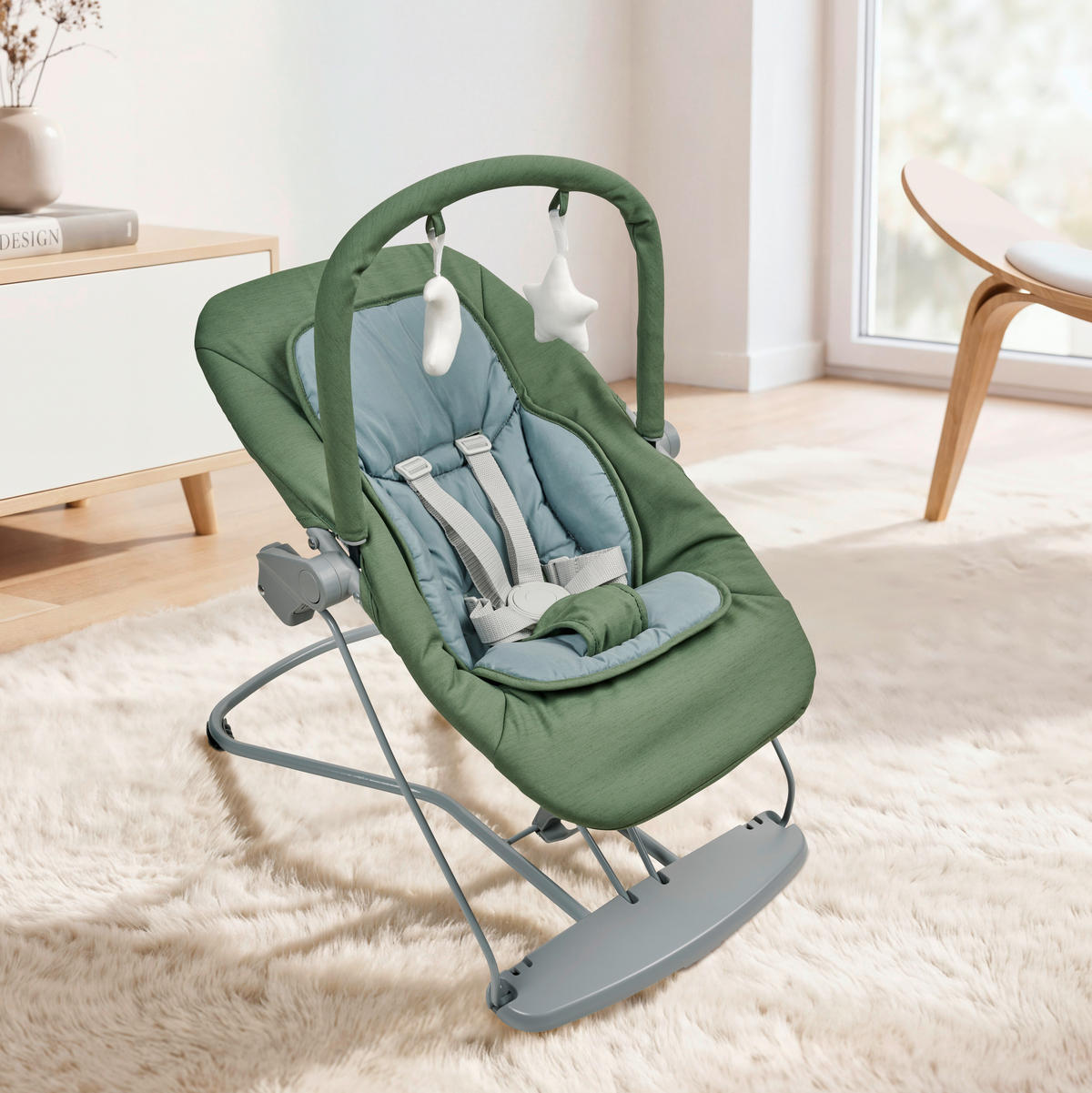 SCHAUKELWIPPE Hellgrau   - Waldgrün/Hellgrau, Basics, Kunststoff/Textil (66/45/48-58cm) - My Baby Lou