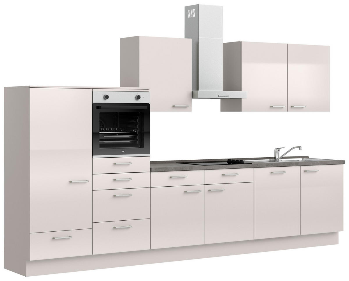 KÜCHENBLOCK 360 cm   in Schieferfarben, Hellgrau  - Schieferfarben/Edelstahlfarben, MODERN, Holzwerkstoff/Metall (360cm) - Nobilia