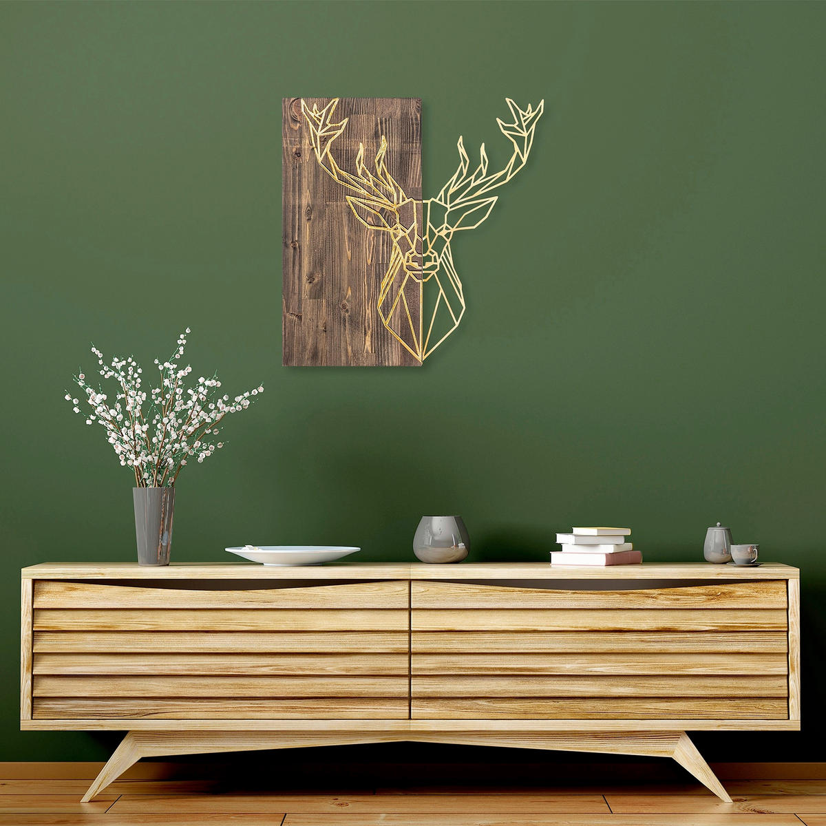 WANDDEKO Holz, Metall  - Goldbraun/Walnussfarben, Basics, Holz/Metall (56/58cm) - X-Mas