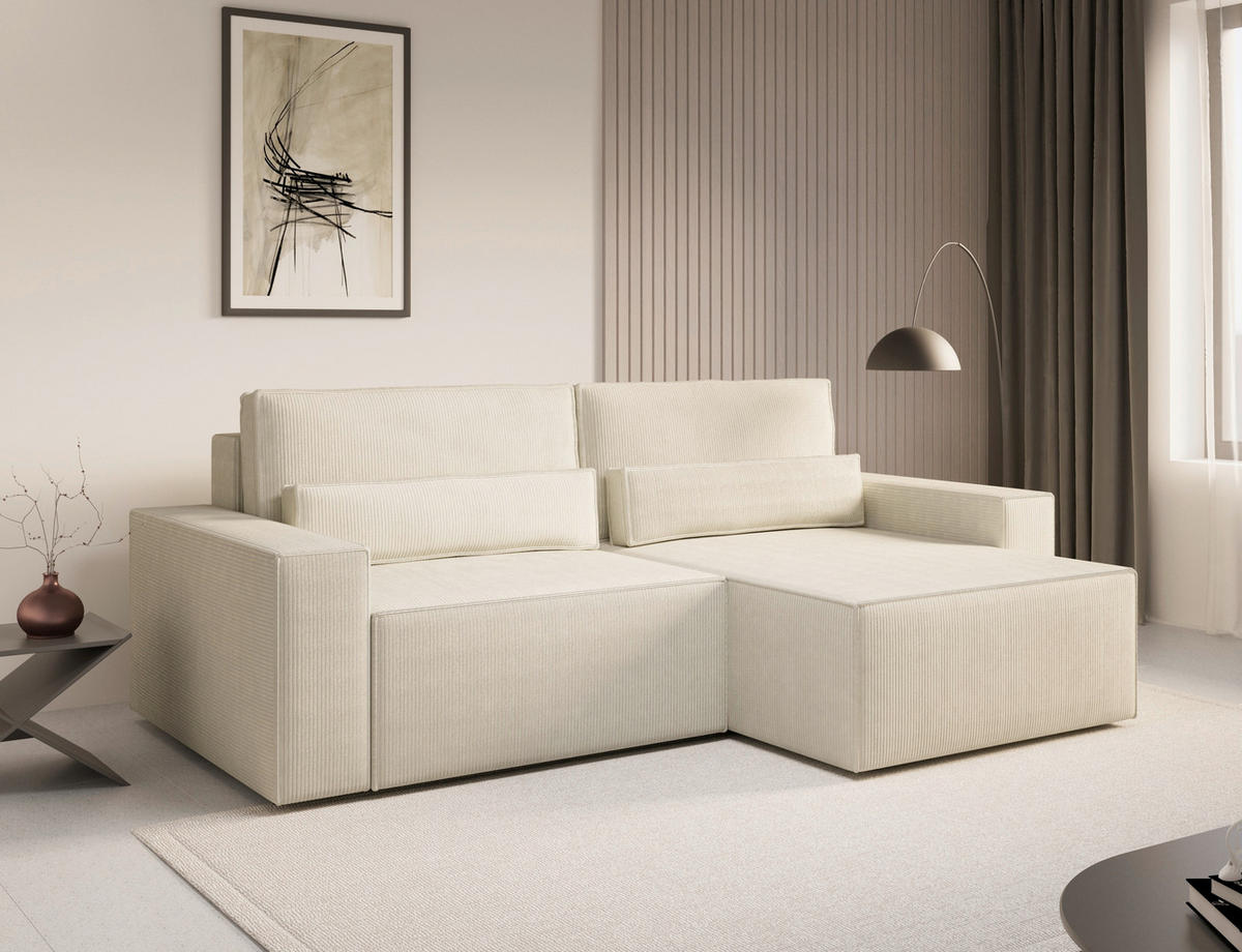 ECKSOFA BRAZIL MINI L Beige Schlaffunktion, Rücken echt  - Beige/Schwarz, Design, Kunststoff/Textil (248/162cm) - MID.YOU