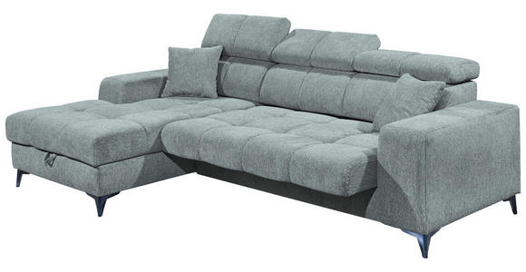 ECKSOFA Hellblau Chenille Zierkissen, Bettkasten, Rücken echt, Kopfteilverstellung, Sitztiefenverstellung  - Schwarz/Hellblau, KONVENTIONELL, Kunststoff/Textil (172/268cm) - Carryhome