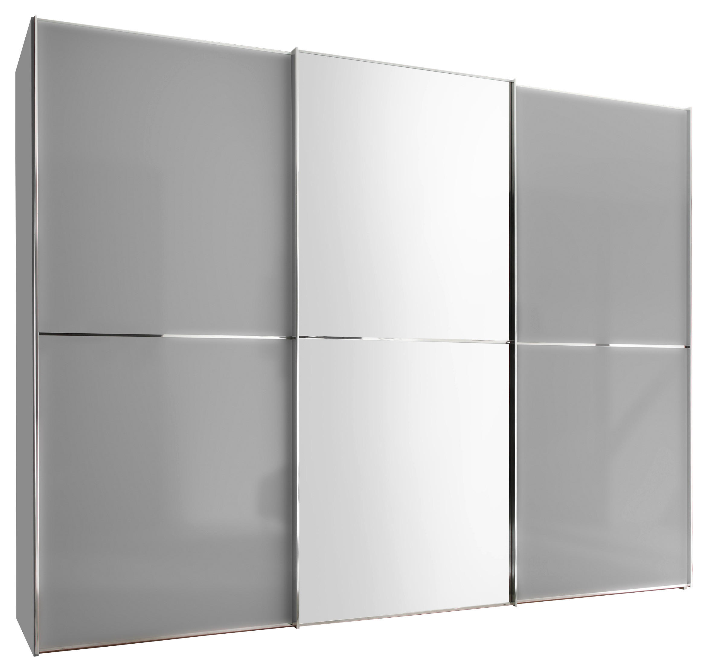 SCHWEBETÜRENSCHRANK 3-türig Hellgrau  - Chromfarben/Hellgrau, Design, Glas/Holzwerkstoff (249/240/68cm) - Moderano