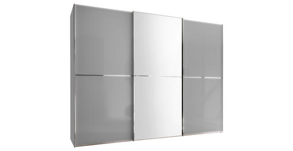 SCHWEBETÜRENSCHRANK 280/222/68 cm 3-türig Hellgrau - Chromfarben/Hellgrau, Design, Glas/Holzwerkstoff (280/222/68cm) - Moderano