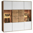 HIGHBOARD Lago Lago Weiß, Eichefarben  137/138/39 cm  - Eichefarben/Silberfarben, Design, Glas/Holz (137/138/39cm) - Valnatura