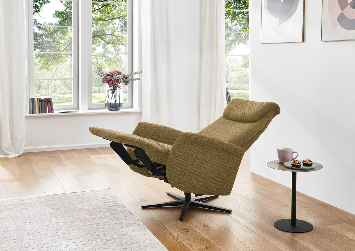RELAXSESSEL in Textil Messingfarben  - Messingfarben/Schwarz, Design, Textil/Metall (77/115/89cm) - Pure Home Comfort