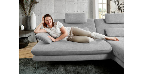 ECKSOFA in Velours Hellgrau 284/184 cm - Hellgrau/Schwarz, Design, Textil/Metall (284/184cm) - Dieter Knoll