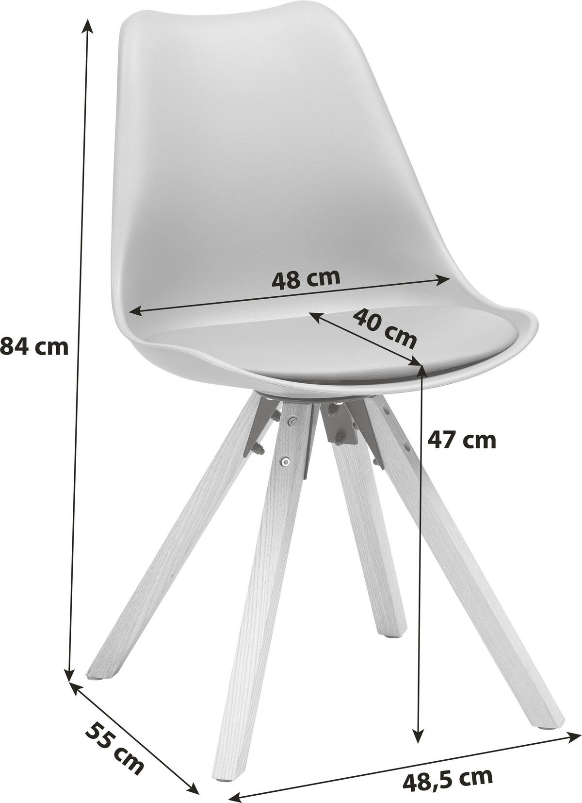 STUHL Lederlook Grau Eiche massiv  - Naturfarben/Grau, LIFESTYLE, Holz/Kunststoff (48,5/84/55cm) - MID.YOU