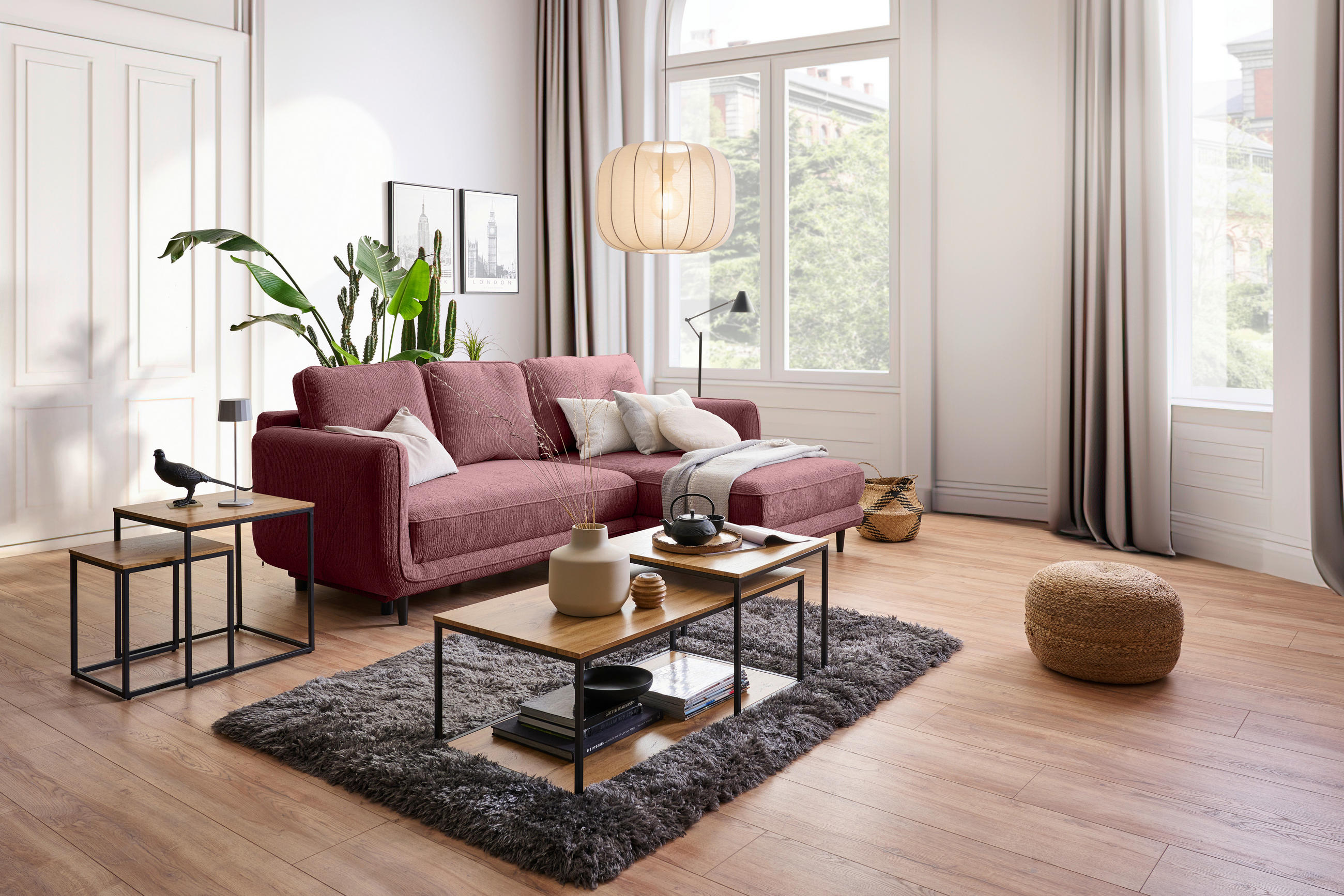 ECKSOFA Altrosa Struktur  - Schwarz/Altrosa, KONVENTIONELL, Holz/Textil (247/170cm) - Carryhome