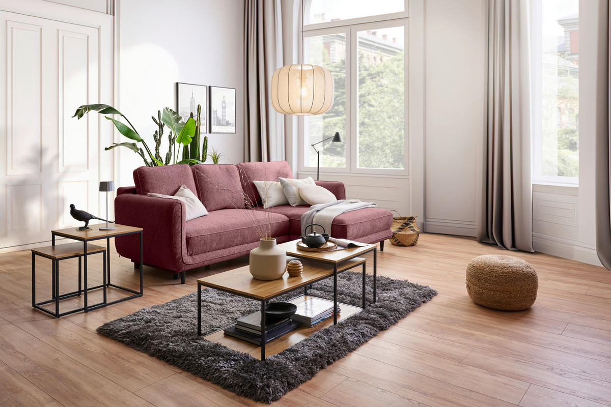 ECKSOFA in Struktur Altrosa  - Schwarz/Altrosa, Konventionell, Holz/Textil (247/170cm) - Carryhome