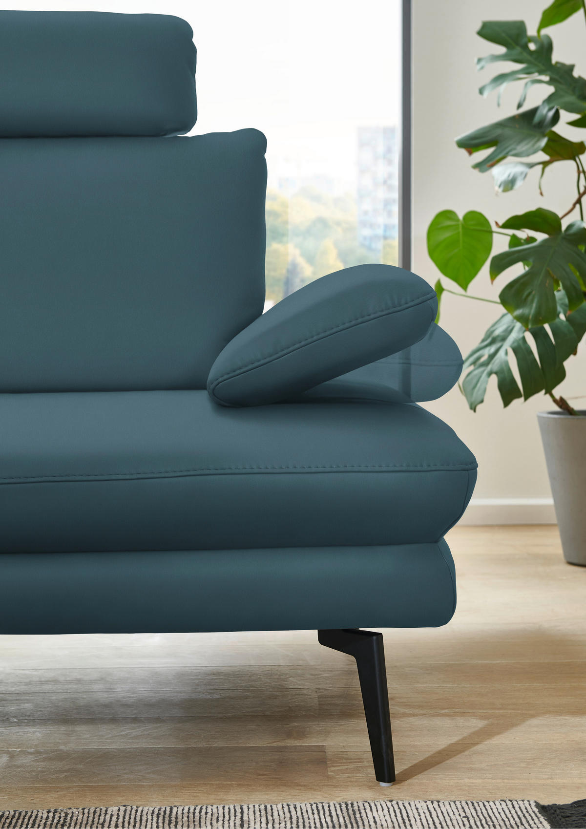 ECKSOFA in Echtleder Blau  - Blau/Schwarz, Design, Leder/Metall (180/310cm) - Dieter Knoll