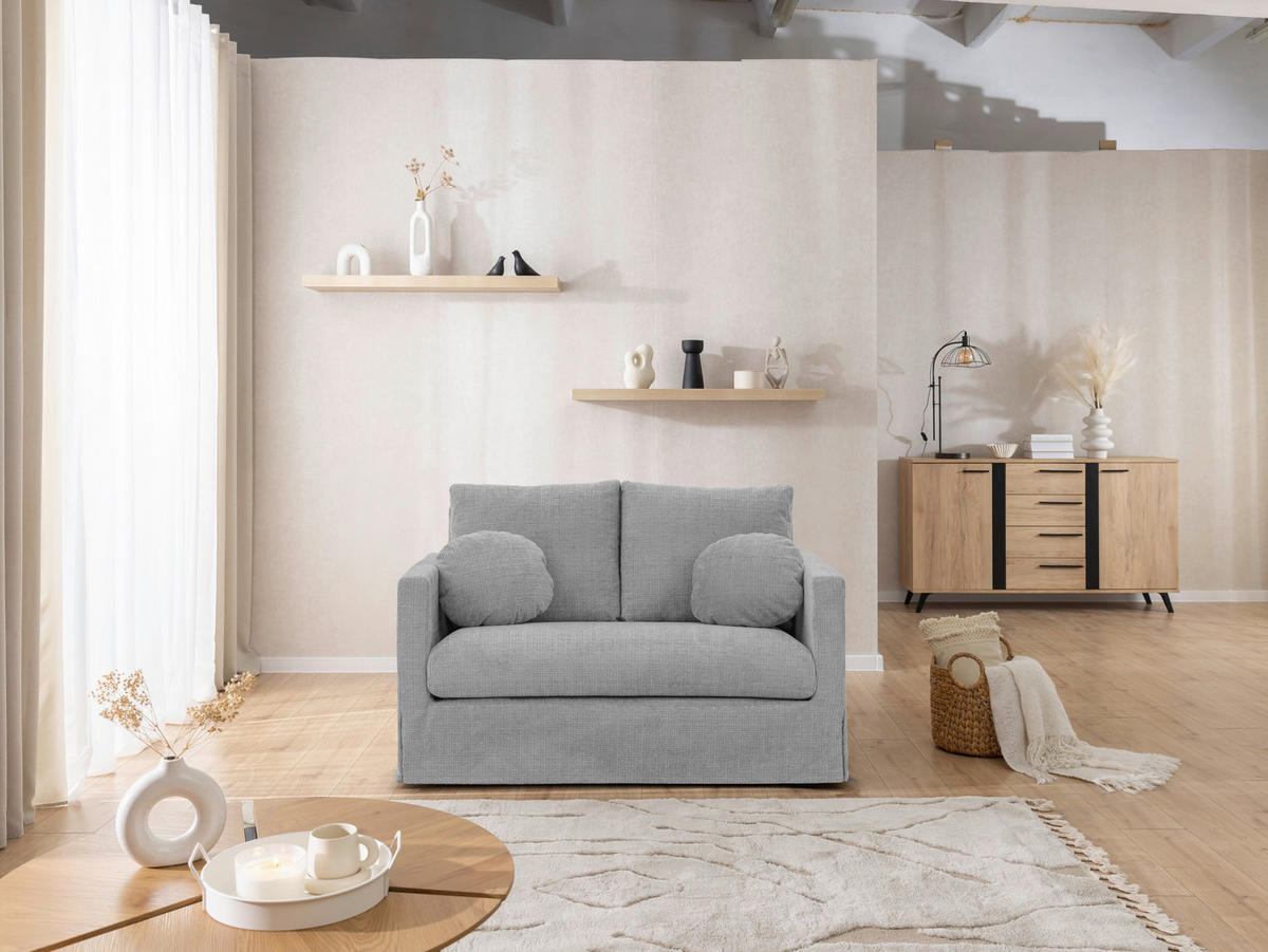 2-SITZER-SOFA PAPHOS Chenille Hellgrau  - Hellgrau/Schwarz, Design, Kunststoff/Textil (140/89/95cm) - P & B