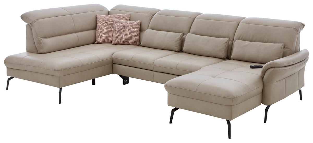 SEDACÍ SOUPRAVA, kůže, béžová - černá/béžová, Design, kov/kůže (206/336/181cm) - Beldomo Premium