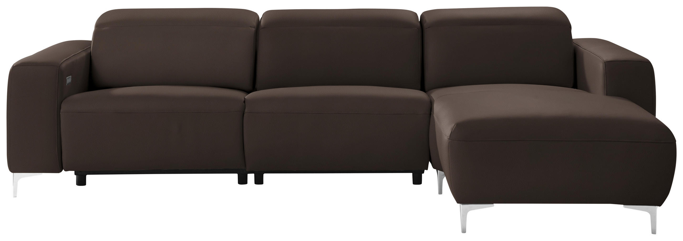 ECKSOFA in Echtleder Dunkelbraun  - Chromfarben/Dunkelbraun, Design, Leder/Metall (292/177cm) - Pure Home Lifestyle