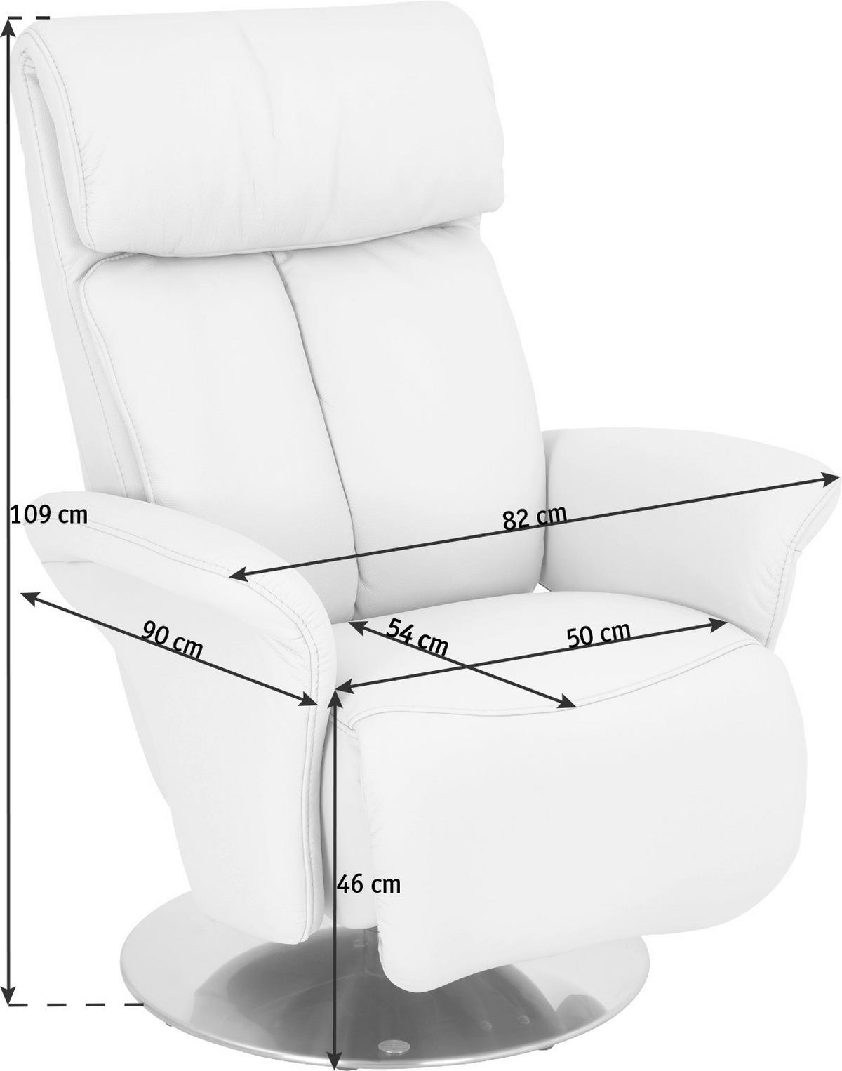 RELAXSESSEL in Leder Weiß  - Edelstahlfarben/Weiß, Design, Leder/Metall (82/109/90cm) - Himolla