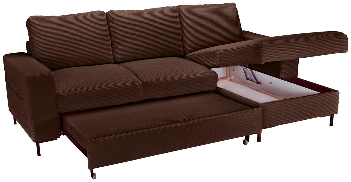 ECKSOFA Dunkelbraun Cord  - Dunkelbraun/Schwarz, KONVENTIONELL, Textil/Metall (240/150cm) - Carryhome