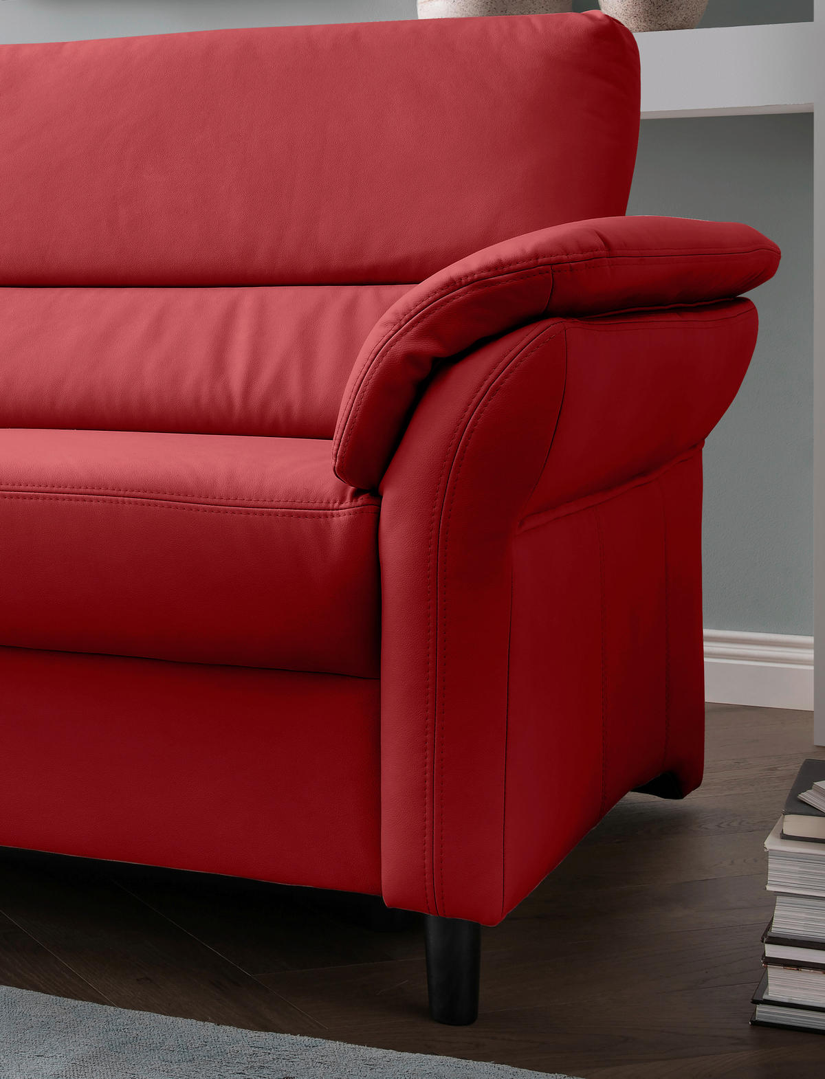 3-SITZER-SOFA in Lederlook Rot  - Rot/Schwarz, MODERN, Holz/Textil (192/90/89cm) - Livetastic