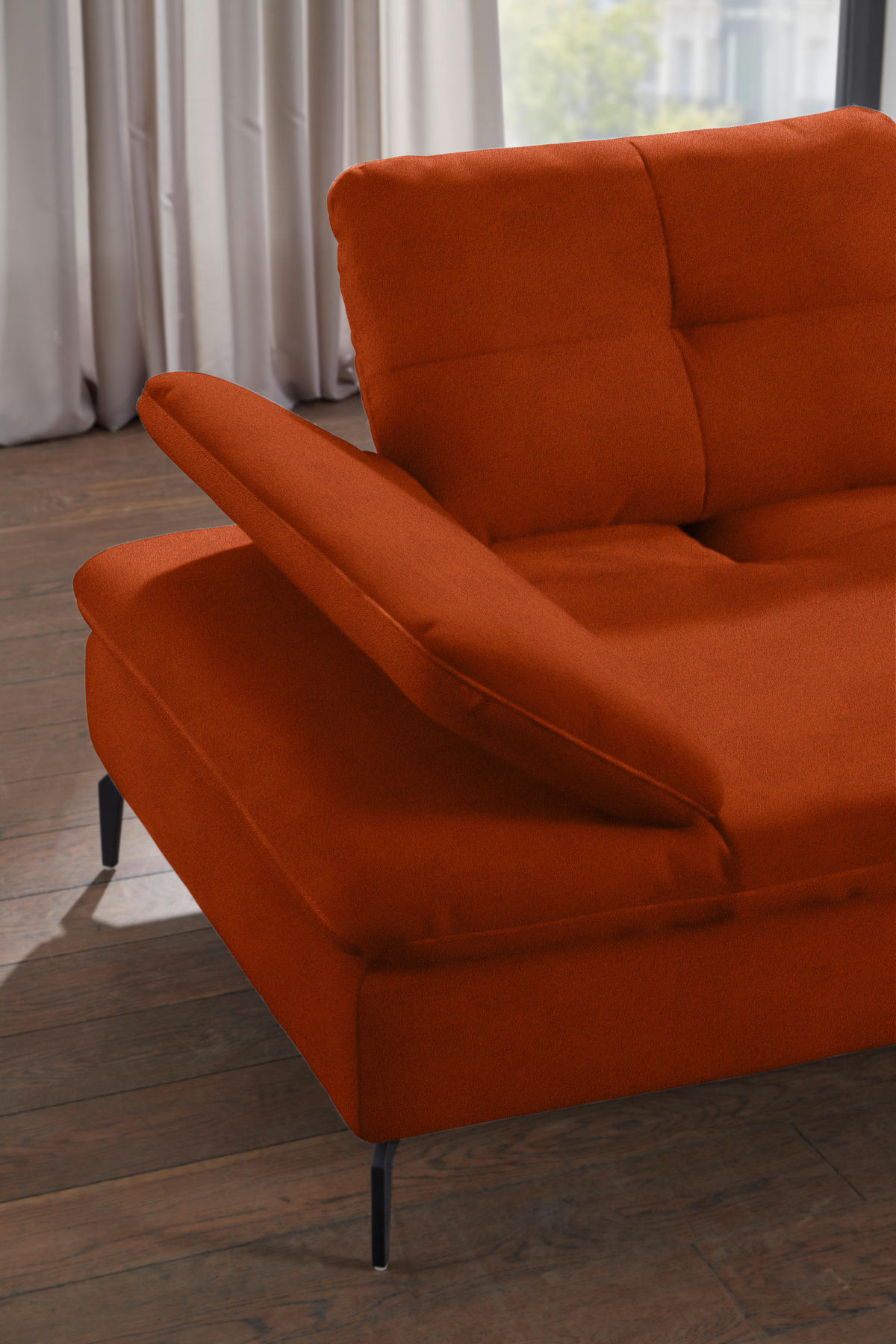 ECKSOFA in Flachgewebe Terracotta  - Terracotta/Schwarz, Design, Textil/Metall (344/157cm) - Chilliano