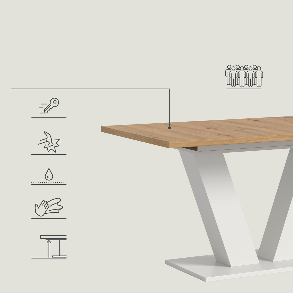 AUSZIEHTISCH Eiche Artisan rechteckig  ausziehbar  - Weiß/Eiche Artisan, Trend, Holzwerkstoff (150-190/90/76cm) - MID.YOU