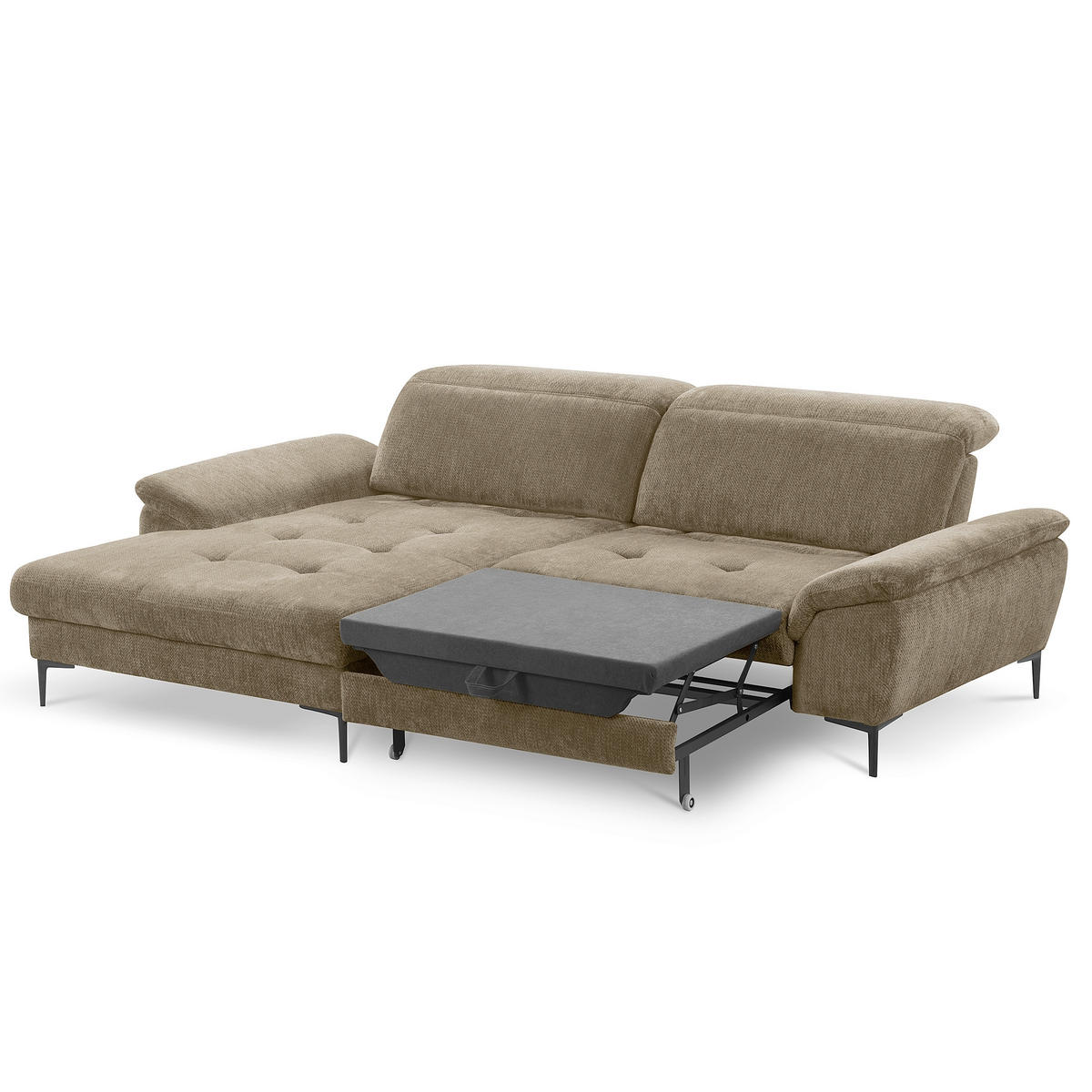 ECKSOFA  Webstoff Taupe  - Taupe/Schwarz, Design, Textil/Metall (195/268cm) - Livetastic