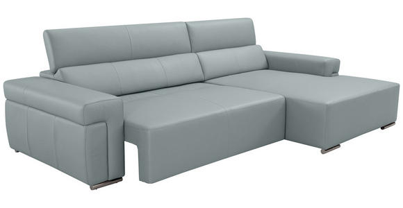 ECKSOFA DUA in Echtleder Hellgrau  293/170 cm  - Chromfarben/Hellgrau, Design, Leder/Metall (293/170cm) - Novel