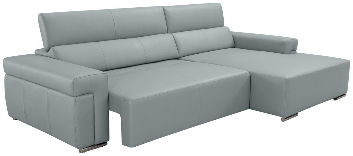 Ecksofa inkl. Funktion DUA Hellgrau Echtleder  - Chromfarben/Hellgrau, Design, Leder/Metall (293/170cm) - Novel