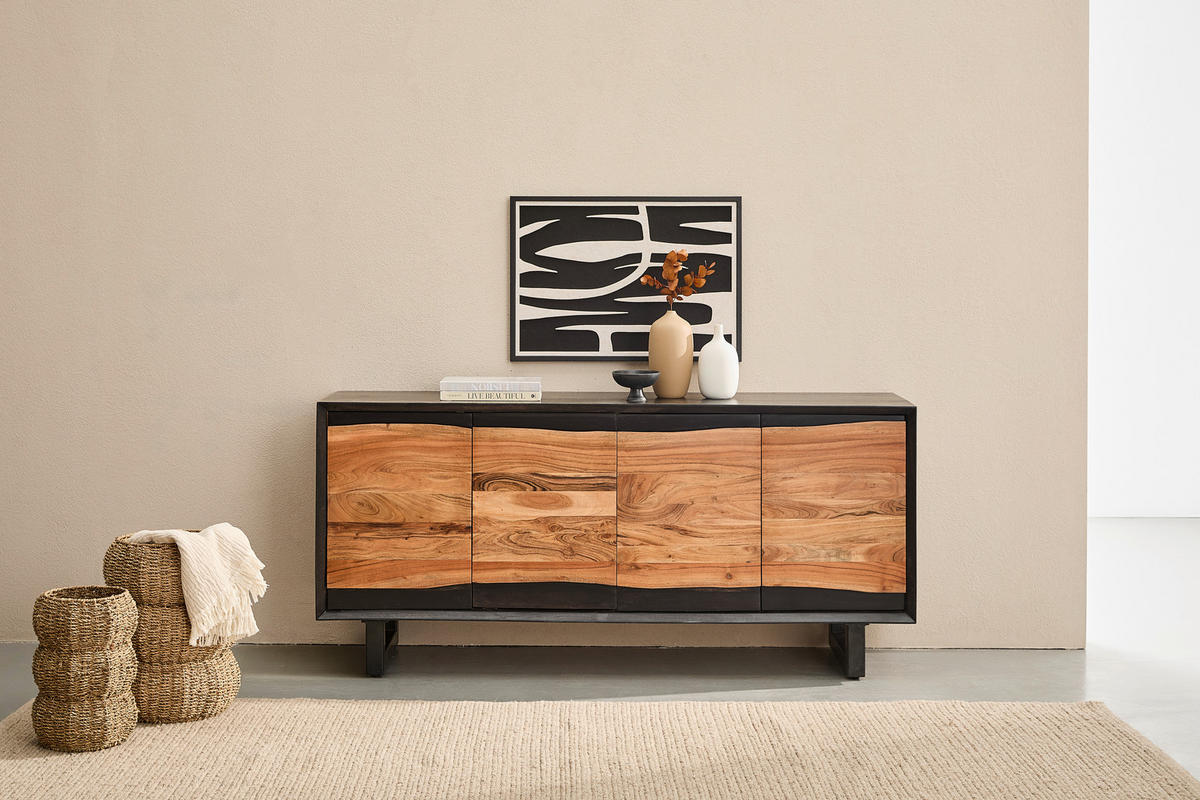 SIDEBOARD  168/76/61 cm  - Schwarz/Naturfarben, Design, Holz/Metall (168/76/61cm) - Livetastic